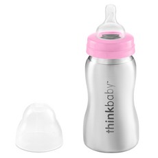 thinkbaby 不鏽鋼拋光嬰兒奶瓶 266ml, 粉色, 無奶嘴