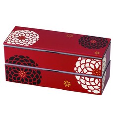 HAKOYA 薄長型雙層花卉便當盒 17*6.3*7.9cm, 1個, 紅色