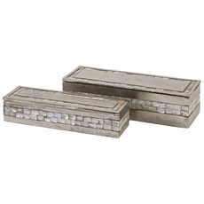 Imax WORLDWIDE HOME Haines 鋁製珍珠母貝盒首飾盒 2 件套, 混色