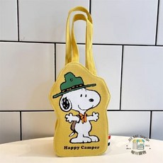 現貨 禮物 日版 SNOOPY 史努比 帆布 手提袋 小巧 立體 杯套 飲料袋 厚磅帆布 隨行袋 超實用杯袋, CAMPER,黃色, 詳見包裝