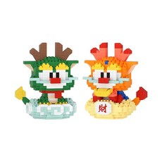 程湘嚴選 台灣現貨 潮樂創 龍 招財 財神 神仙積木 微型鑽石拼裝卡通積木玩具, 6076招財進寶小金龍 (附積木軟墊)