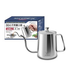 milomix 600ml 不鏽鋼手沖壺 細嘴壺, 壺身、把手、蓋子、珠頭, 1個