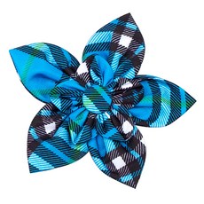 THE WORTHY DOG 格紋花朵造型寵物項圈配飾, 1個, Blue