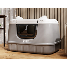 寵傢好 貓耳全封式摺疊貓砂盆（贈貓砂鏟）可拆蓋大容量貓便盆, 灰色, 1個