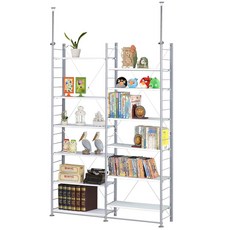 【巴塞隆納】SX120頂天立地伸縮書架，頂天立地設計，多層置物展示架，免鑽孔伸縮書架, 銀灰色, 7