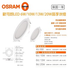 OSRAM 歐司朗 晶享LED崁燈 全電壓, 白色, 1個