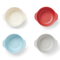 Red Rover 兒童竹製雙耳餐碗, 4個, 紅色+白色+灰色+藍色