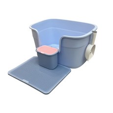 台灣發貨 貓砂盆 開放式大貓砂盆 大型貓砂盆 大胖貓專用 貓沙盆 貓廁所 巨無霸貓砂盆 超深高度 防止濺砂 自帶垃圾桶, 詳見商品包裝, 1個