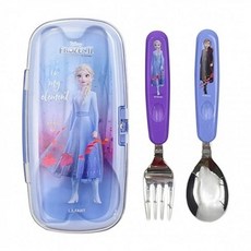LILFANT 冰雪奇緣Elsa 304不鏽鋼學習筷 兒童學習筷 不鏽鋼餐具 兒童餐具 韓國代購, 湯叉組(紫)