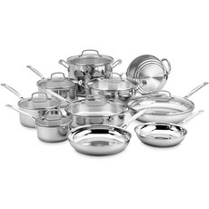 Cuisinart 美膳雅 Chef經典鍋具平底鍋組 77-17N, 平底鍋0.9L+平底鍋1.9L+平底鍋2.8L+炒鍋3.3L+荷蘭烤箱3.8L+湯鍋7.6L+煎鍋20.3cm+煎鍋25.4cm+煎鍋30.5cm+蒸鍋插件20cm, 不鏽鋼