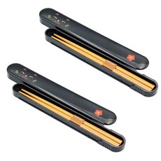 HAKOYA 滑蓋式餐具收納盒 19.5*2.7*1.3cm, 2個, 盒子+筷子, 黑貓