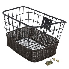鐵絲藤條式自行車前籃, 1個, 棕色+黑色