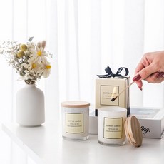 生活市集 緞帶白瓶香氛蠟燭 大豆蠟 天然精油 香氛 交換禮物 存香蓋擴香, 1個, 100ml, 大地