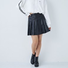 LOVETOXIC 女童款高腰人造皮革百褶短裙附襯褲