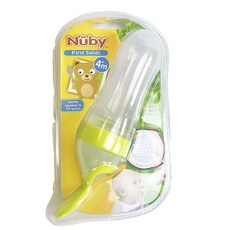 Nuby 擠壓式副食品餵食器+湯匙, 1個, Yellow Green