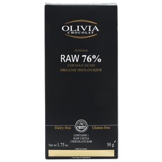 Olivia Chocolat Artisan Raw 76% 可可巧克力棒不含麩質, 1盒, 50g