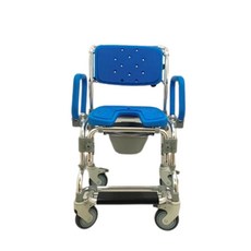 鋁合金可移位有輪馬桶椅洗澡椅便盆椅浴室椅浴椅高耐重扶手可掀方便移動, 藍色