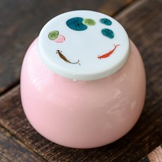 太原茶莊 陶瓷手繪茶葉罐 古風釉下彩多款圖案 密封儲存茶葉, 櫻花粉