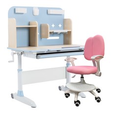 E-home Galan加蘭北歐兒童學習桌椅組，可調節高度，環保材質，多功能收納, 1藍桌1粉椅