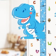 3D立體萌趣動物身高尺音樂牆貼 兒童房裝飾 可愛卡通身高測量壁貼, 藍霸王龍