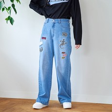 LOVETOXIC 女孩 LTXC 造型拼布寬版牛仔褲