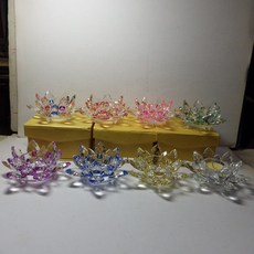 9K水晶蓮花燭台酥油燈擺件 (紅/粉紅/黃/紫/藍/綠/白色/七彩) - 蓮花燈座 酥油燈座 燭台擺件, 多色