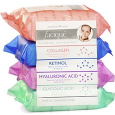 Facique化妝品清潔紙巾 膠原蛋白+視黃醇+玻尿酸+甘醇酸, 4個, 30件