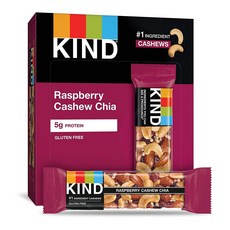 KIND Bar 覆盆子腰果和奇亞籽無麩質 5g 蛋白質 12 包, 1個, 480g