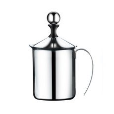 不鏽鋼雙層手動奶泡器400ml - 手動奶泡罐、咖啡奶泡器、不鏽鋼奶泡器, 銀色, 1個