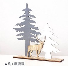 賀野市集 木質麋鹿聖誕桌面擺飾 復古風居家裝飾, 1個, 木色，灰色