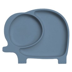 Sage Spoonfuls 兒童大象造型雙格矽膠餐盤, 1個, 藍灰色