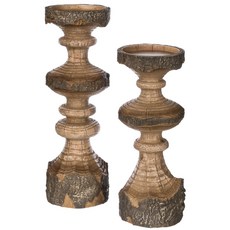 Sullivans 原木柱燭台 2 件套, 棕色的