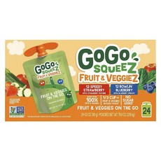Gogo Squeez 擠壓式蔬果奶昔, 草莓+藍莓, 90g, 24包