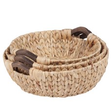 honey can do 簡約風格編織圓藍, 3片, 木頭