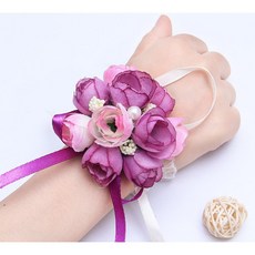 現貨結婚手腕花 婚慶新娘伴娘姐妹手花 韓式布藝蕾絲彈力手腕花, 紫色, 1個