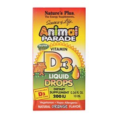 Natures Plus 動物遊行維生素D3滴劑 200IU 橘子味, 1瓶, 10ml