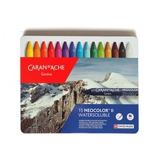 CARAN D'ACHE 卡達NEOCOLOR II水溶性蠟筆，鐵盒裝，10/15/30色可選，粉彩油性水性色鉛筆, 15色盒裝