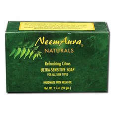 Neem Aura Naturals 清爽柑橘超敏感皂, 93g, 1個