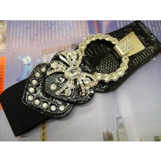 JI FU Belt Shop 寬版彈性腰封 蝴蝶結鑽飾