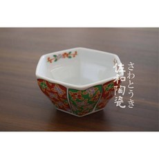 佐和陶瓷 有田燒赤綠六角缽 日本製 飯碗 碗 唐草 花卉 瓷器, 紅+綠, 1個