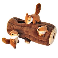 Zippypaws Burrow Log + 松鼠毛絨狗玩具套組, 1個, 混色