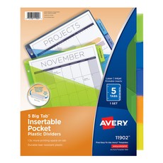 Avery 5 大標籤可插入口袋塑料隔板, 5件, 混色