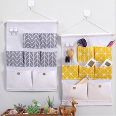 壁掛收納袋 棉麻多口袋掛袋, 灰色