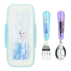 韓國製冰雪奇緣304不鏽鋼餐具組, 1세트, 湯匙叉子餐具盒, 藍色