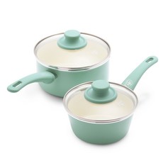GREEN LIFE 軟握陶瓷不沾鍋 2入組, 1個, 3.7升+7.5升, 綠松石