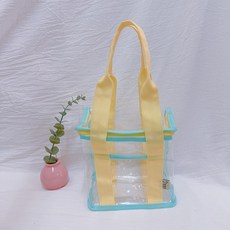 妞妞絲 透明手提便當袋 防水野餐袋 水壺飲料袋 玩具收納媽媽包, 糖果黃綠