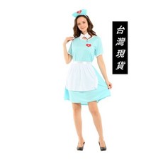 瘋狂派對萬聖節變裝服 大人角色扮演護士服 淺藍色女護士裝, 詳見包裝, 1個