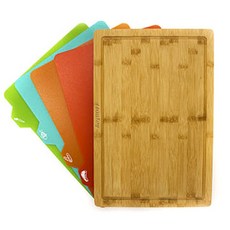 Berghoff 切菜板 砧板 兩件組 41.9 x 30 2.8cm, 塑膠砧板 Multi-Colored 4個 + 竹製砧板 Bamboo, 1個