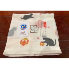 Towel Museum 日本製可愛黑貓造型紗布手帕, 米色, 1個