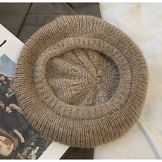 馬海毛感針織貝蕾帽 保暖毛線帽 多色可選, 卡其色